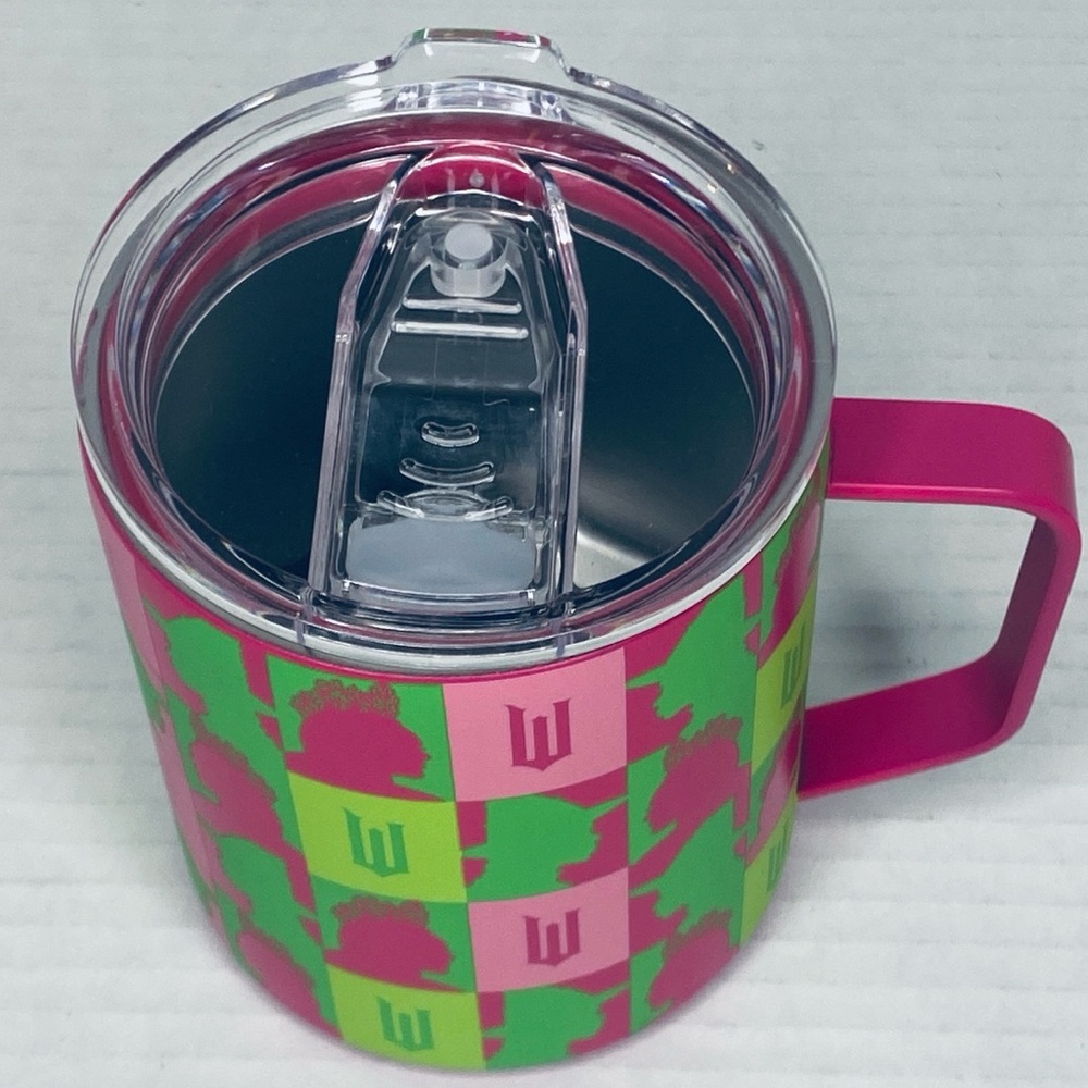 Dragon X  Wicked Mug with Clear Lid, 12oz, Pink & Green. Hot or Cold. NEW